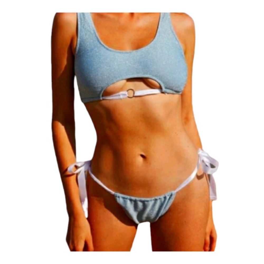 NEW Bikini Two-piece Bikini Baby Blue metallic swimsuit Size M